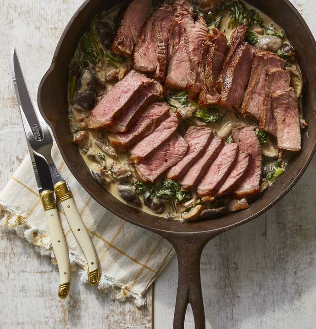 steak with creamy mushrooms and spinach