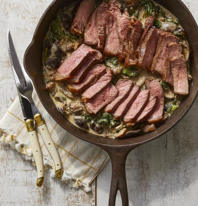 Steak with Creamy Mushrooms and Spinach Recipe