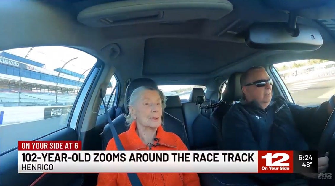 102-Year-Old Woman Zooms Around NASCAR Racetrack