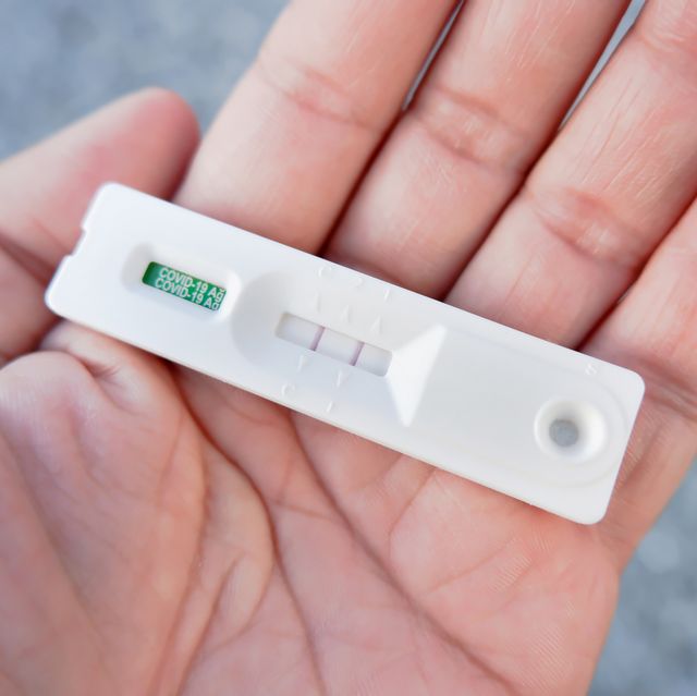 covid19 positive result cassette from a rapid antigen test kit