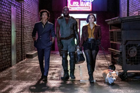 cowboy bebop season 2 cowboy bebop l to r john cho as spike spiegel, mustafa shakir as jet black, daniella pineda as faye valentine and ein in cowboy bebop cr geoffrey shortnetflix © 2021