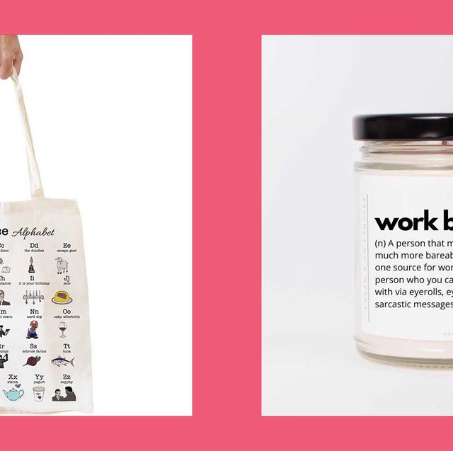 coworker gifts  the office alphabet tote bag and work bestie candle