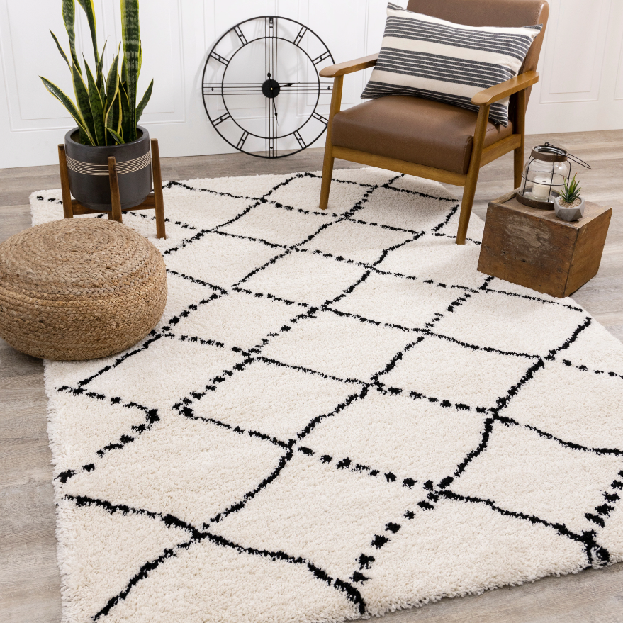 Elegant Soft Short Pile Rug Check Design Carpet in Grey High Quality Accessory 