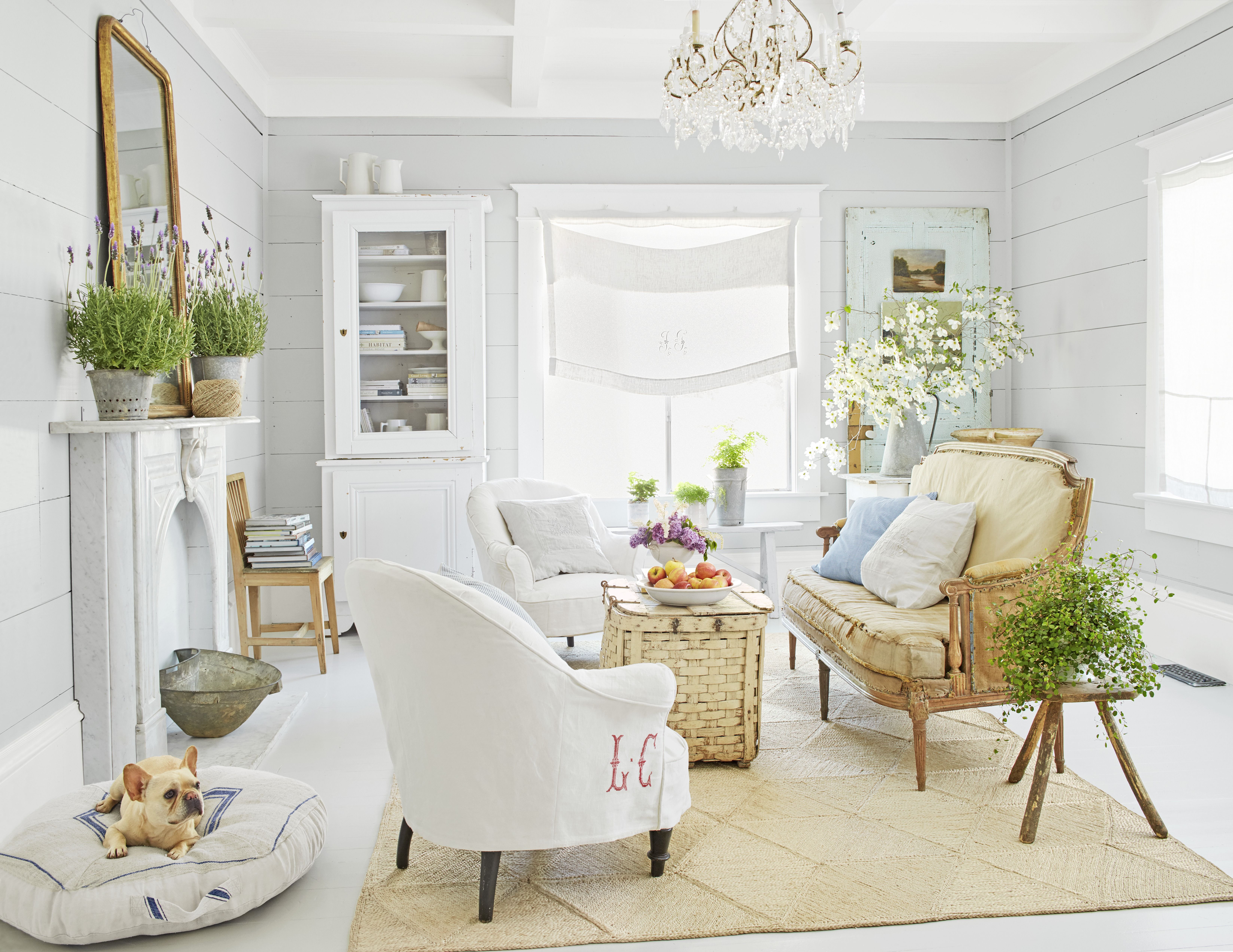 cozy living room with white walls