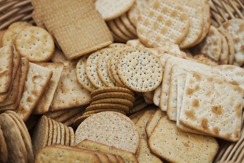 close up of a large selection of cream crackers