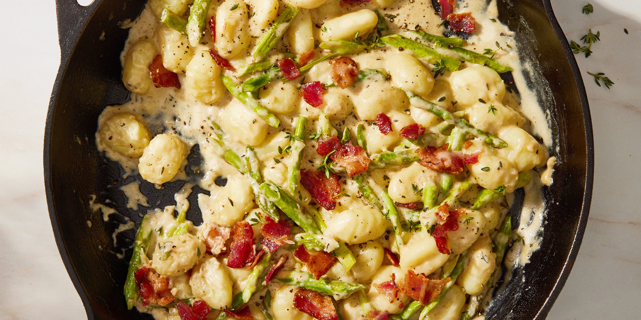 This One-Pan Creamy Asparagus Bacon Gnocchi Is Our Most Saved Recipe This Month—Make It And You'll See Why