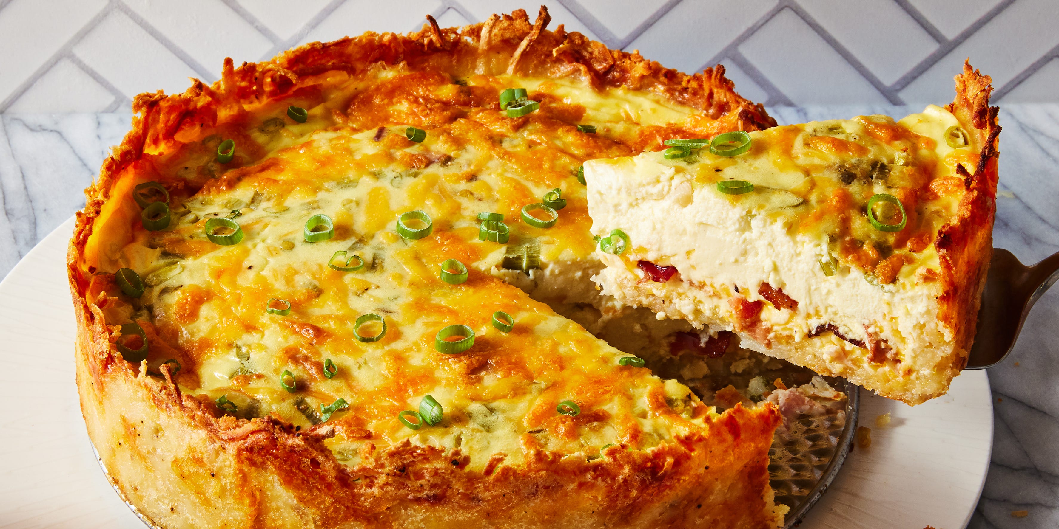 Crispy Hash Brown-Crusted Bacon & Cheddar Quiche Has All Your Breakfast Faves In One Bite