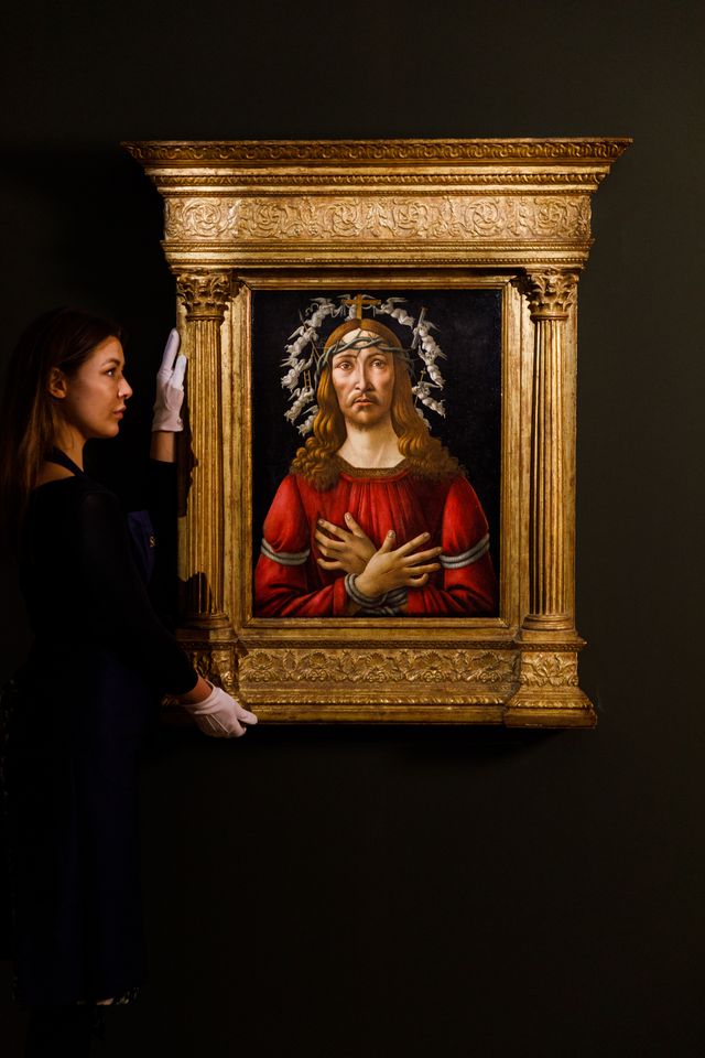 london, england   december 01  sandro botticellis man of sorrows goes on view at sothebys on december 01, 2021 in london, england this defining masterpiece of botticelli’s late career will be offered with an estimate in excess of $40 million at sotheby’s in new york on 27 january, 2022 photo by tristan fewingsgetty images for sothebys