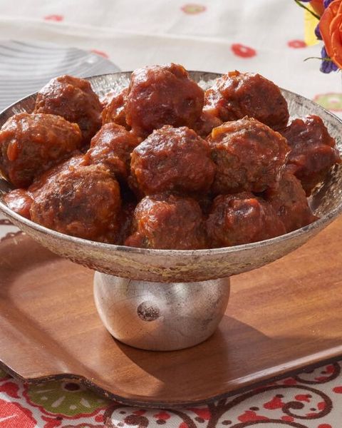 cocktail meatballs in silver bowl