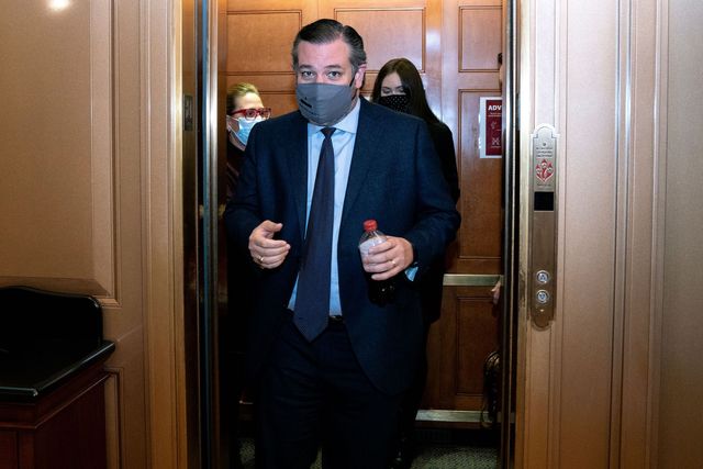republican us senator ted cruz leaves the us capitol after the fifth day of the second impeachment trial of former us president donald trump, on february 13, 2021, in washington, dc   former us president donald trump was acquitted by the senate on saturday of inciting the deadly january 6 attack on the us capitol a two thirds majority of the 100 senators was needed at trump's impeachment trial for conviction, but it fell short in a 57 43 vote photo by stefani reynolds  various sources  afp photo by stefani reynoldsafp via getty images
