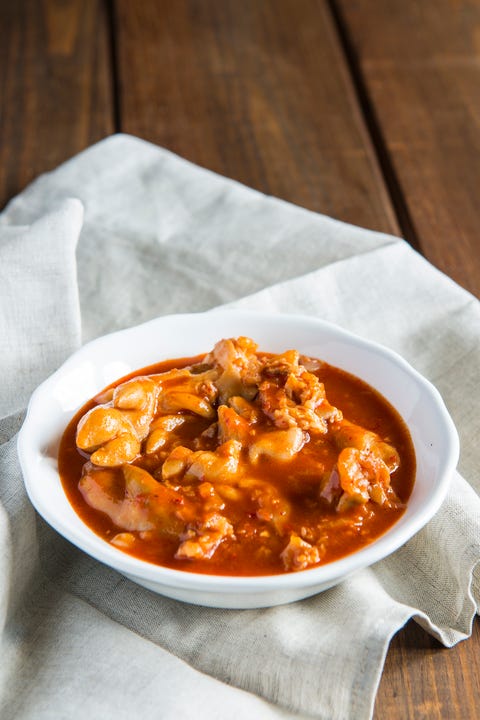 Crubeens with tomato sauce and bread