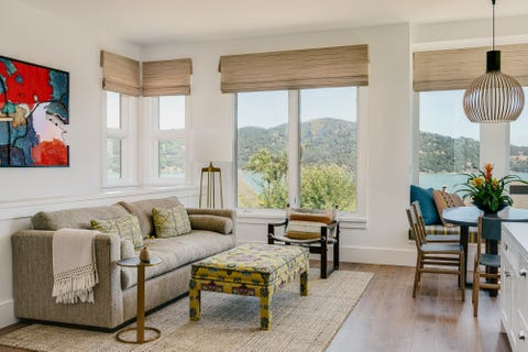 neutral toned couch in sitting area