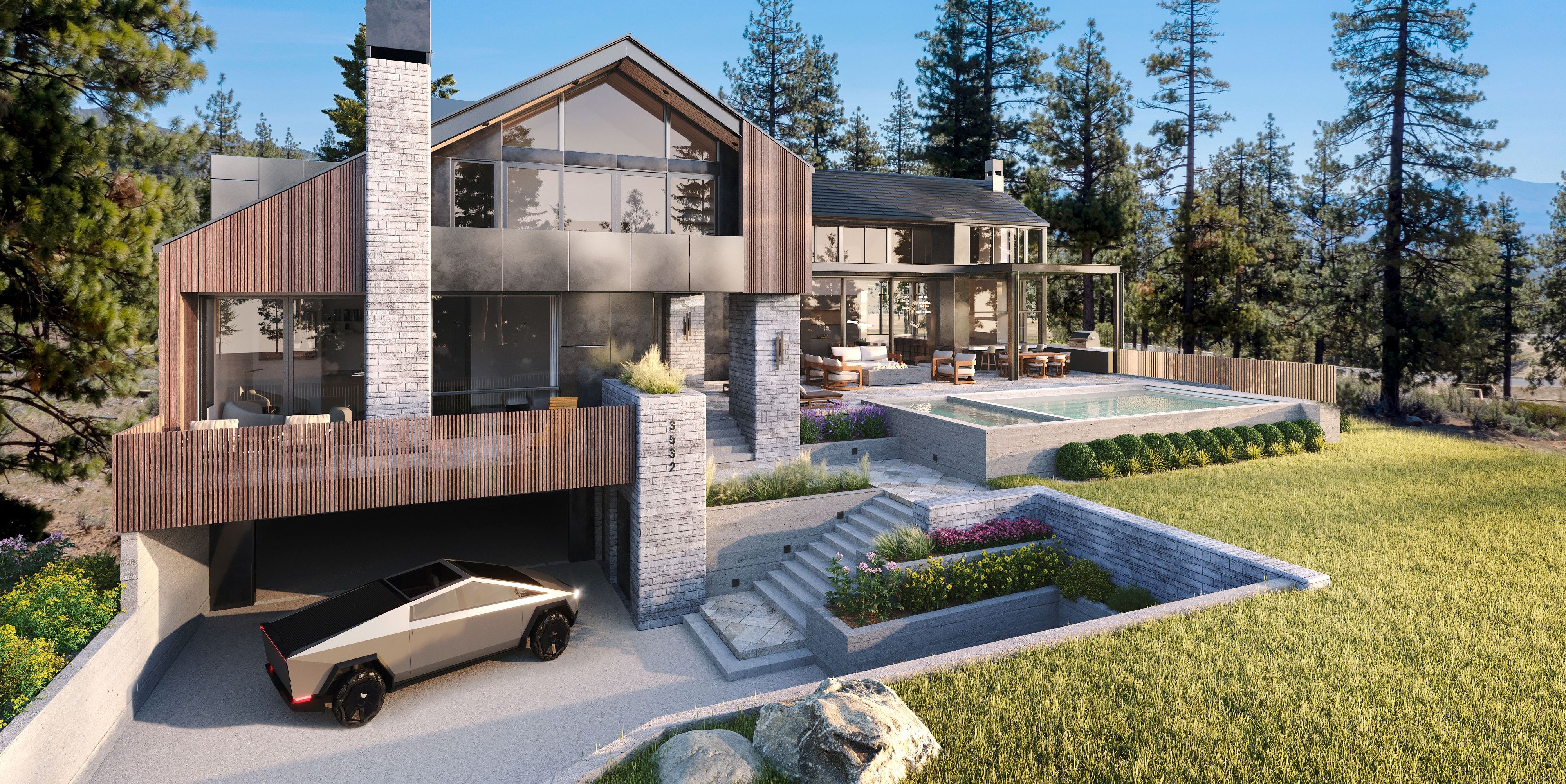 This $12.75 Million Deluxe Lake Tahoe Home Comes with a Tesla Cybertruck