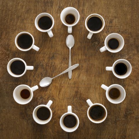 Cups of coffee making the shape of a clock