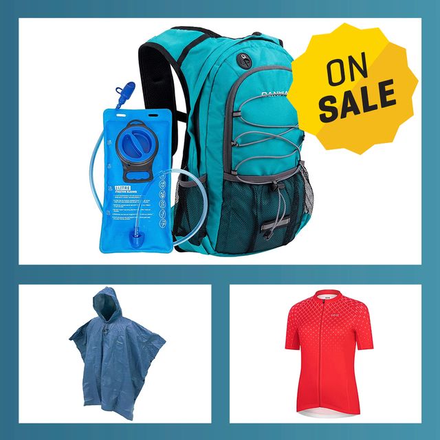various biking gear that is on sale including shorts jackets and hydration packs