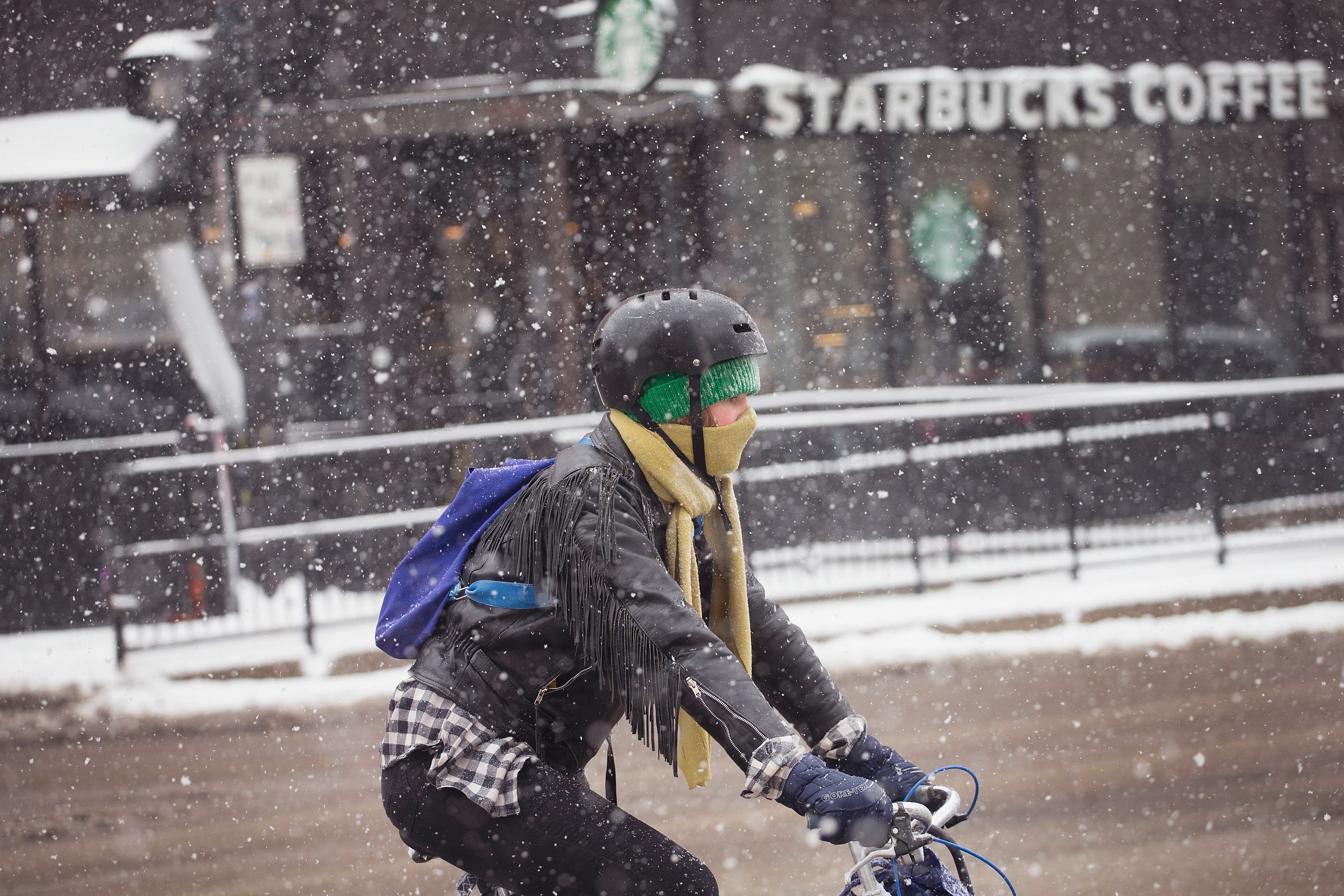 bike riding in snow