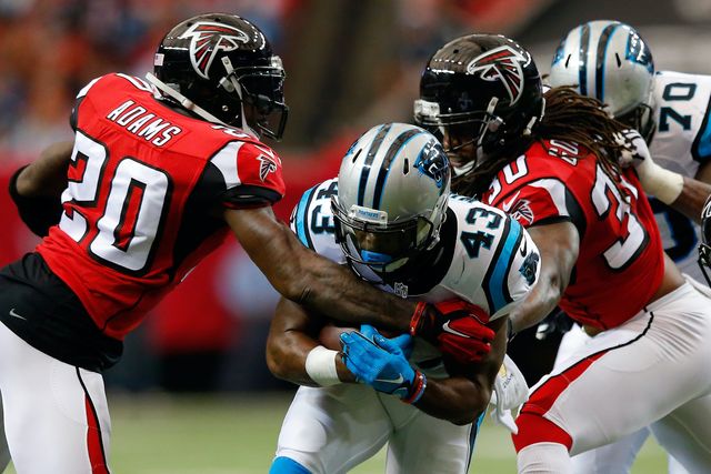 during the first half against the carolina panthers at the georgia dome on december 27, 2015 in atlanta, georgia