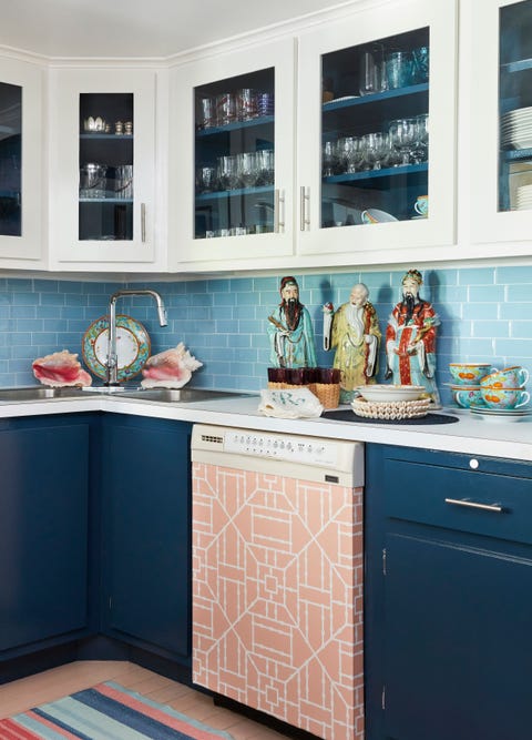 Countertop, Cabinetry, Room, Kitchen, Furniture, Blue, Turquoise, Property, Tile, Interior design, 