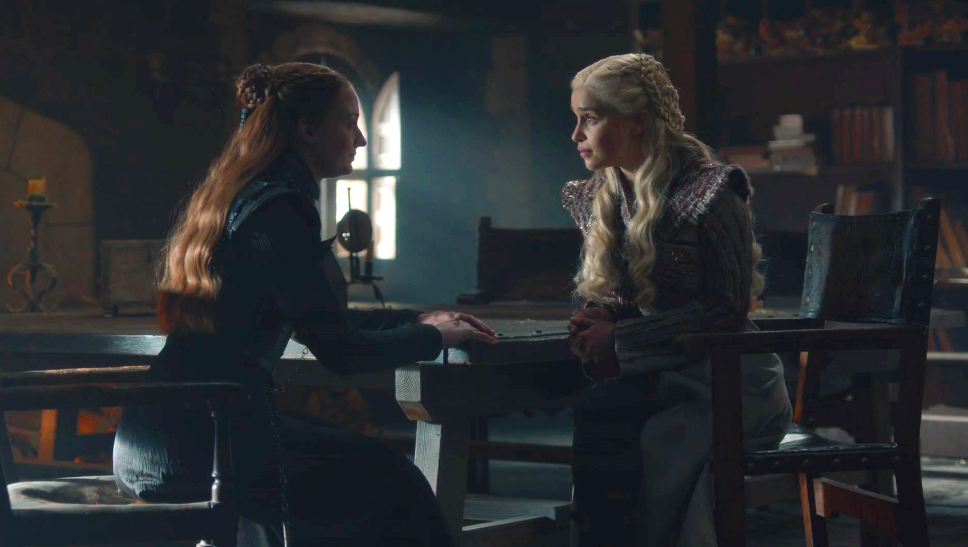 game of thrones s08e01 dany greets sansa