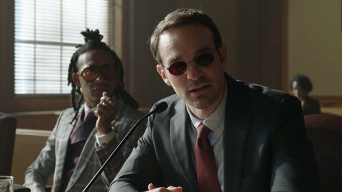 l r griffin matthews as luke jacobson and charlie cox as daredevilmatt murdock in marvel studios' she hulk attorney at law, exclusively on disney photo courtesy of marvel studios © 2022 marvel