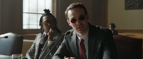 lr griffin matthews as luke jacobson and charlie cox as daredevilmatt murdock in marvel studios' she hulk attorney at law, exclusively on disney photo courtesy of marvel studios © 2022 marvel