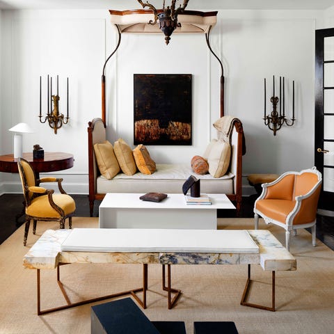 A List 2022 - ELLE DECOR living room area with day bed at end