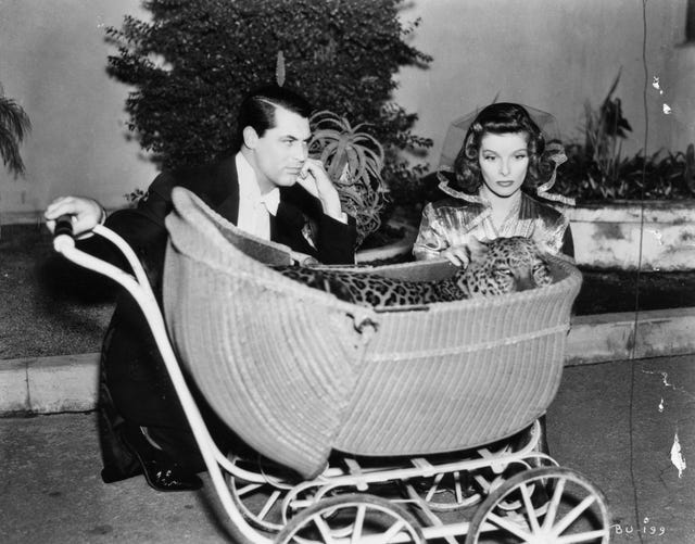 cary grant și katharine hepburn în bringing up baby