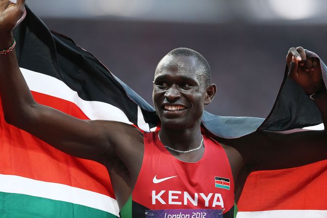 london, england   august 09 david lekuta rudisha of kenya celebrates after winning gold and setting a new world record of  14091 in the mens 800m final on day 13 of the london 2012 olympic games at olympic stadium on august 9, 2012 in london, england photo by ian macnicolgetty images