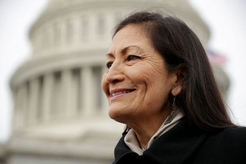 washington, dc   january 04 rep debra haaland d nm talks with reporters after a portrait with her fellow house democratic women in front of the us capitol january 04, 2019 in washington, dc the 116th congress has the biggest number of female members ever while the number of democratic women in the house has grown from 16 to 89 since 1989 photo by chip somodevillagetty images