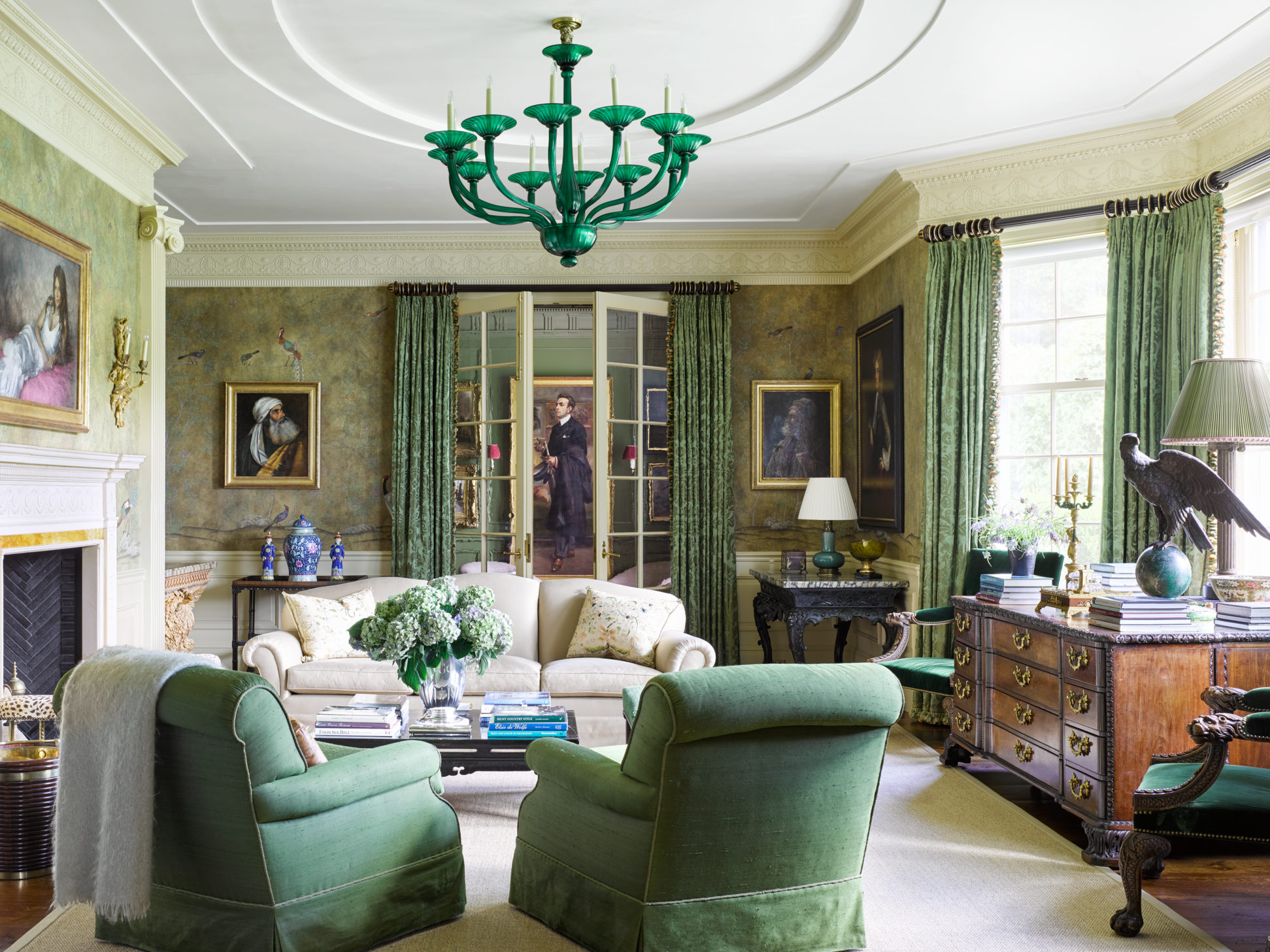 Living Room Green And Gold Curtains - Amazing Room
