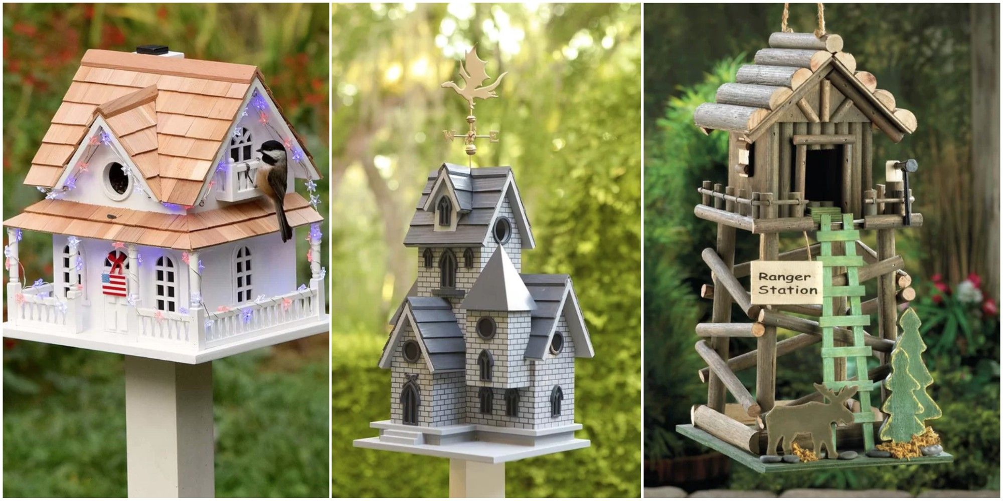 Gifts & Decor Thatch Roof Wood Cottage Chimney Bird House