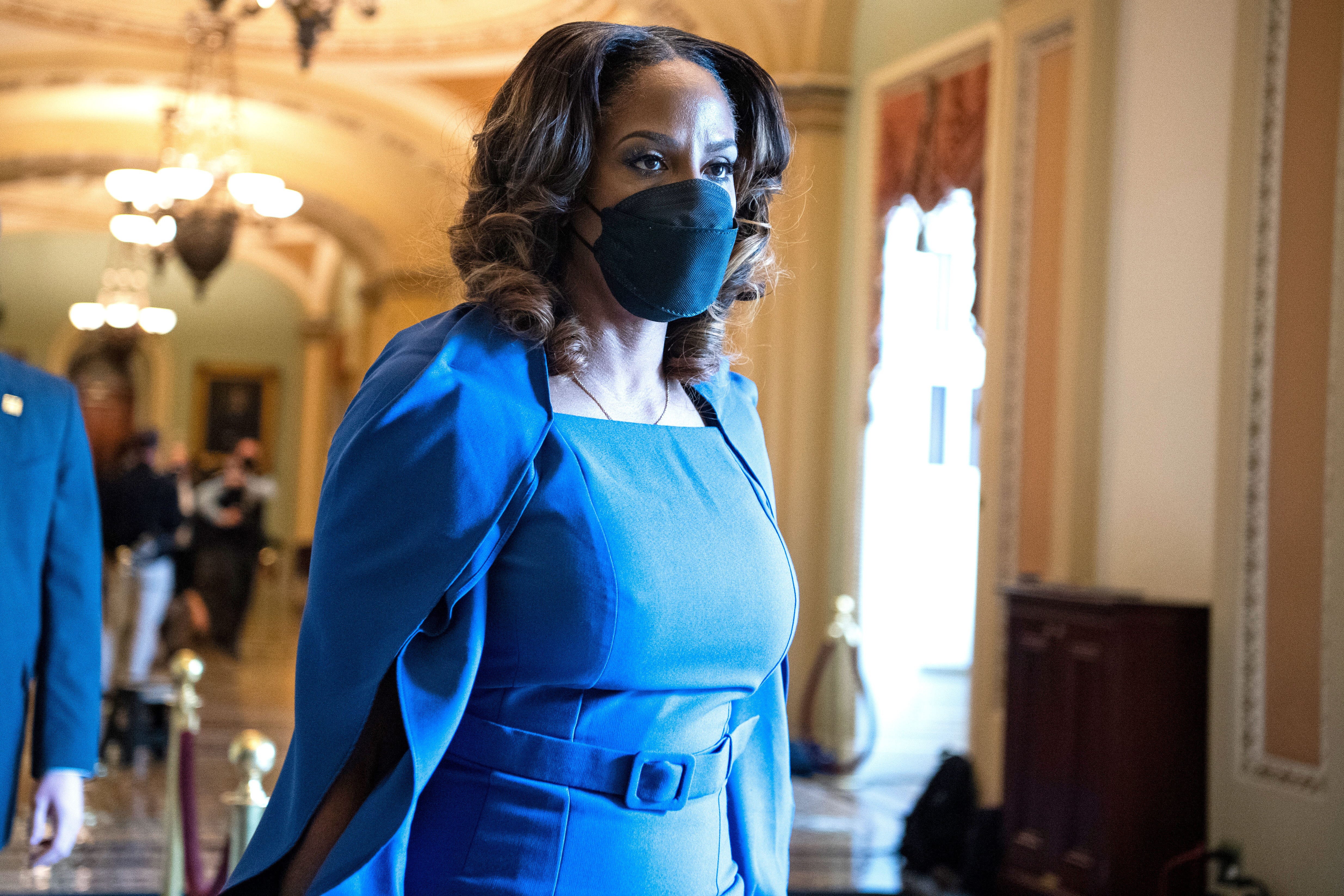 You Can Thank Stacey Plaskett’s College Friends for Her Viral Blue Impeachment Dress