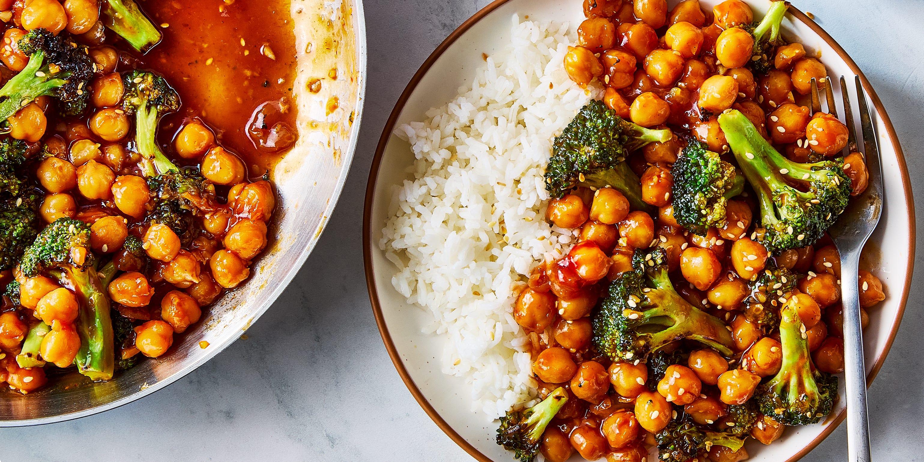 These Sticky Sesame Chickpeas & Broccoli Will Make You Glad It's Meatless Monday