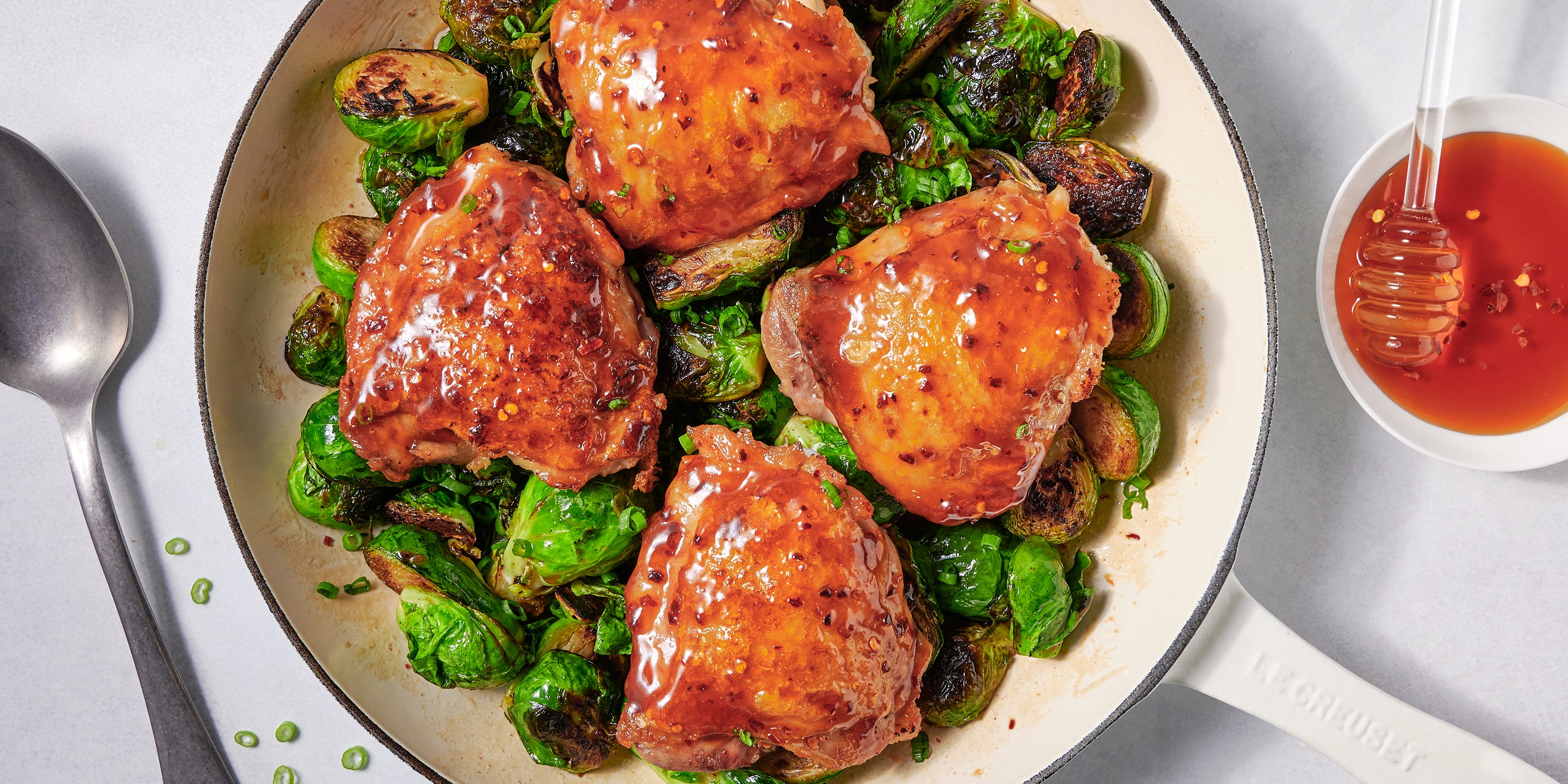 Hot Honey Chicken & Brussels Sprouts Will Spice Up Your Weeknight Dinners