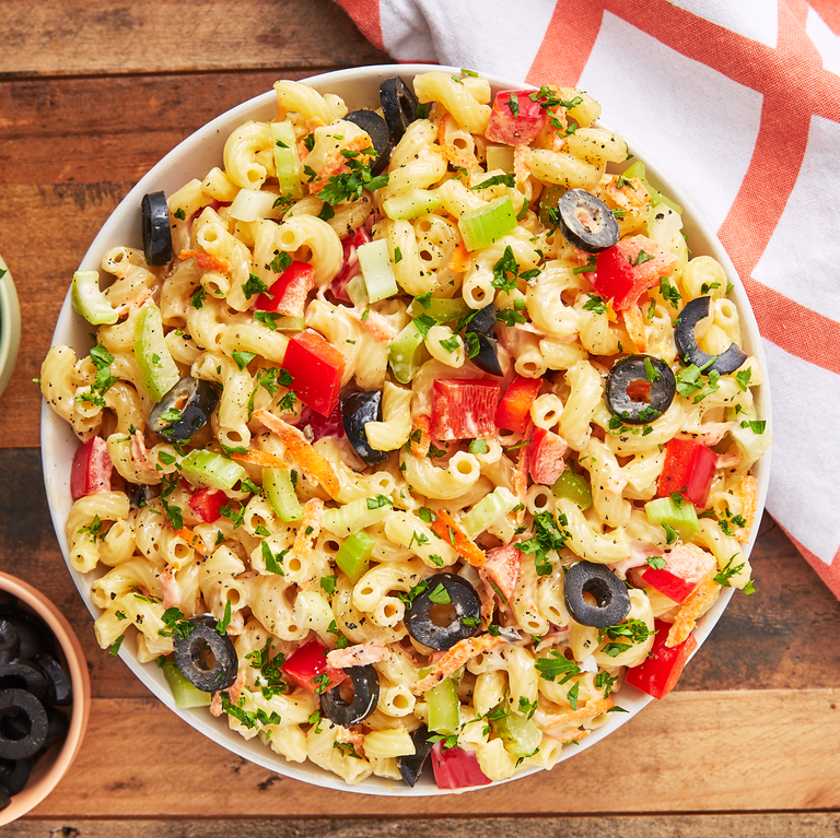 old fashioned macaroni salad with black olives