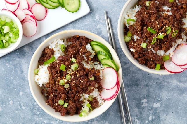 caramelized beef with rice delish