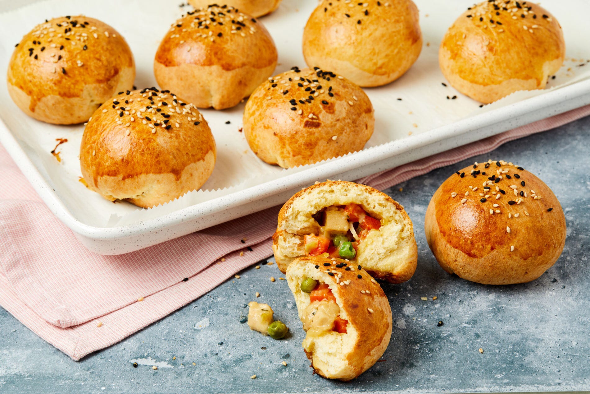 These Fluffy, Chewy Homemade Buns Are Filled With Chicken Pot Pie