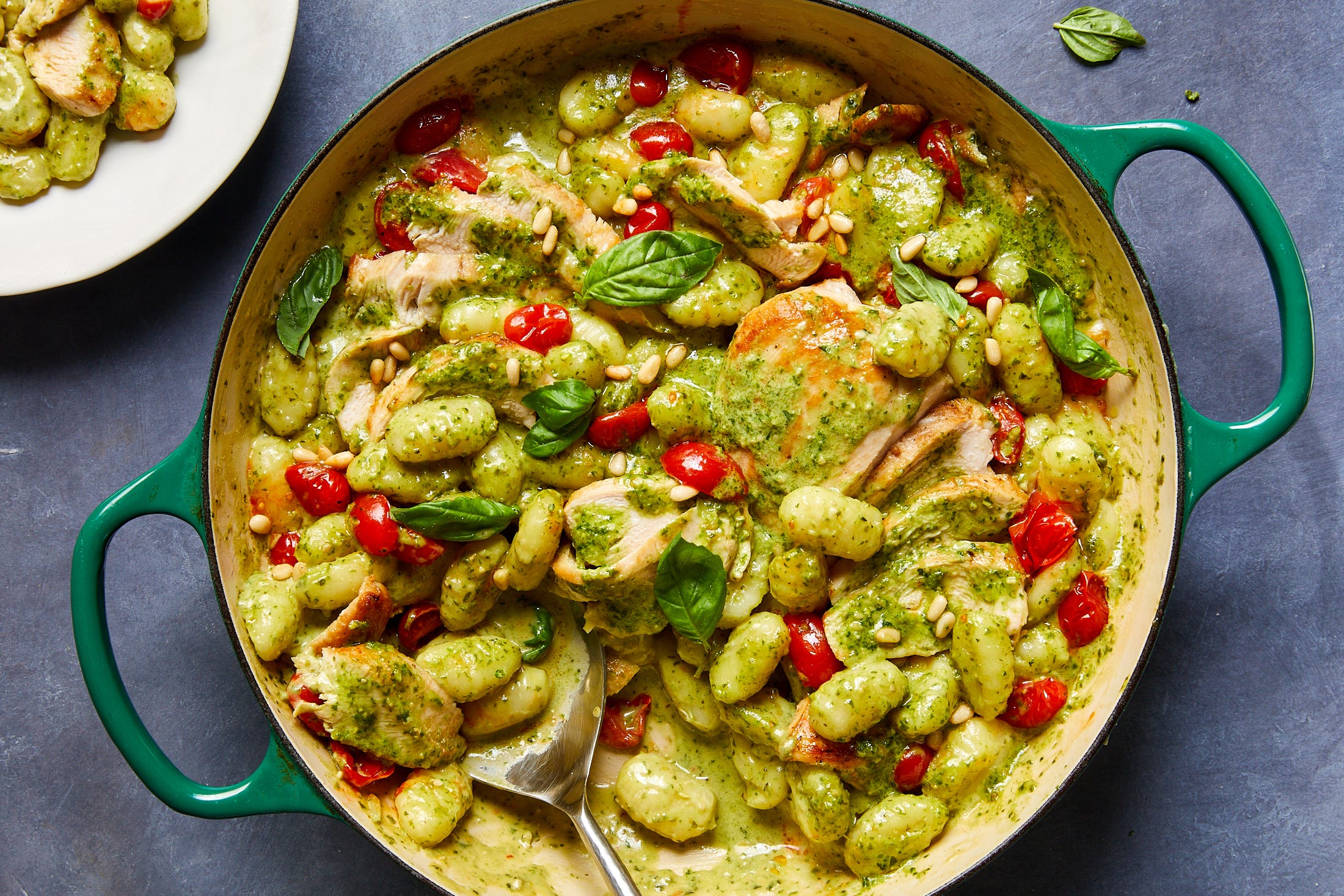 Creamy Pesto Baked Gnocchi & Chicken Skillet Is The Easy Weeknight Dinner You Need To Try