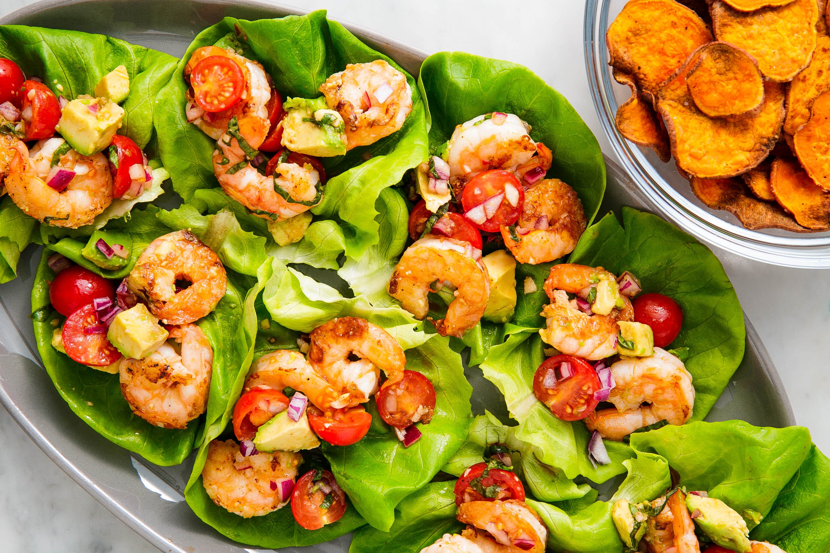 We're Obsessed With These Basil Avocado Shrimp Salad Wraps