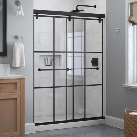 The Home Depot Sells Black Matte Gridded Glass Shower Doors