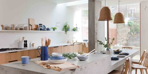 Denby have teamed up with designers, 2LG Studios, to reveal a mindful kitchen featuring the calming tones of new hand-crafted Studio Blue stoneware.