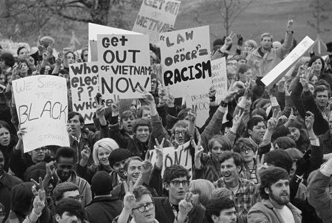 participants in a students for a democratic society sponsored staged a demonstration on the steps of the iowa capitol and called for peace in vietnam in november 1968﻿﻿