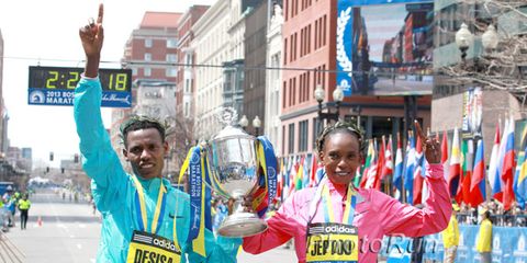 Lelisa Desisa and Rita Jeptoo after winning the 2013 Boston Marathon