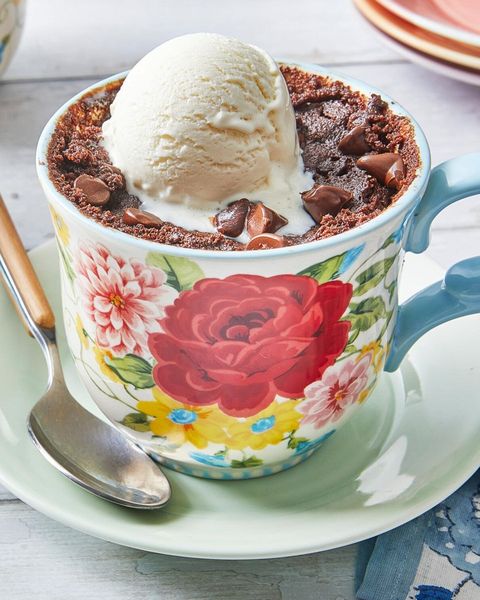 brownie in a mug with ice cream