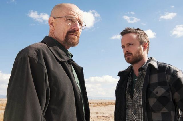 dh5mat breaking bad  high bridge,gran via productions, sony pictures television series with bryan cranston at left and aaron paul