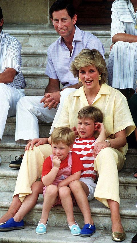 the prince and princess of wales on holiday with their children, princes william and harry, at the spanish royal residence marivent palace, august 1987 photo by terry finchergetty images