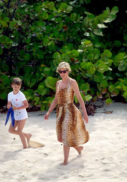necker island   april 11  diana princess of wales with prince william on a beach holiday in necker  photo by tim graham photo library via getty images