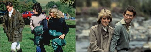 Prince Charles and Camilla Parker-bowles walk with their friend Lady Sarah Keswick In 1979​​; Charles and Diana in 1982.