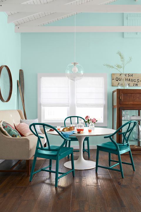 52 Best Dining Room Decorating Ideas, Green Painted Dining Chairs