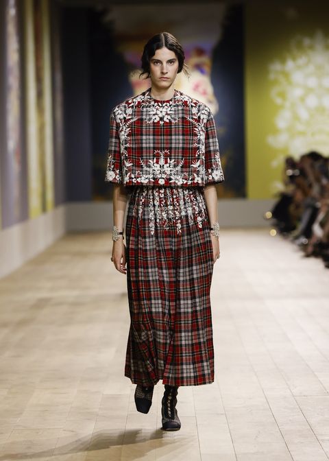 a red tartan look from dior haute couture fallwinter 2023